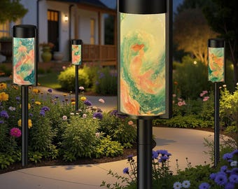 Mermaid Garden Glow Lights Coastal Watercolor Pathway Decor Beach House Outdoor Accent