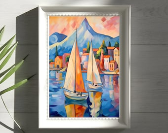 Colorful Sailboats Sailing Home: Fauvist Inspired Artwork