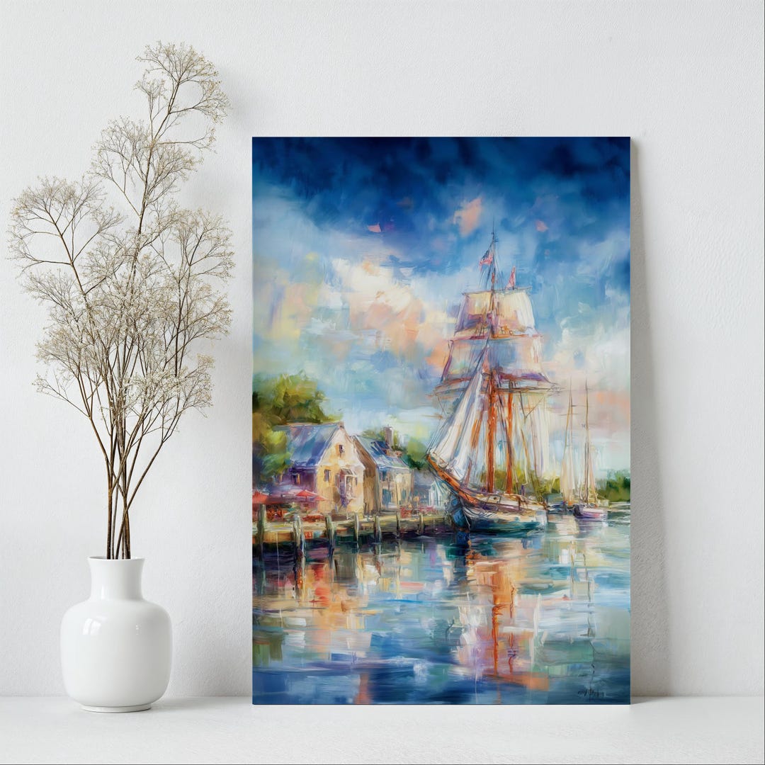 Mystic Seaport Canvas Wall Art Coastal Sailboat Harbor Print - Etsy