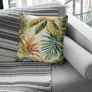 Vintage Style Palm Tree Throw Pillow Cover, Tropical Botanical Cushion, Rustic Beach House Decor, Retro Island Accent, Coastal Home Gift