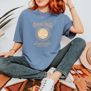 Atlantic Coast Regatta Tee - Sailing Comfort Color T-Shirt, Nautical Ocean Club Shirt, Vintage Sailing Graphic Tee, Coastal Boating Gift