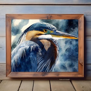 Groene reiger kunstprint, elegante wetlands vogel kunst aan de muur, aquarel wildlife poster, op de natuur geïnspireerd decor, rustig moeraskunstwerk