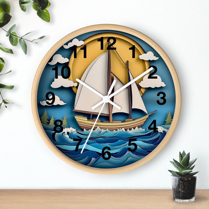 Sailboat Rocking Clock Nautical Sailboat Wall Clock With Ocean Waves Design - Unique Boat ...