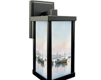 Outdoor Wall Lantern with Sailboat Harbor Design, Nautical Decorative Light for Porch Patio Garden Entryway or Coastal Home