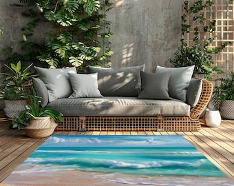 Ocean Wave Straw Rug: Waterproof Indoor Outdoor Coastal Patio Decor