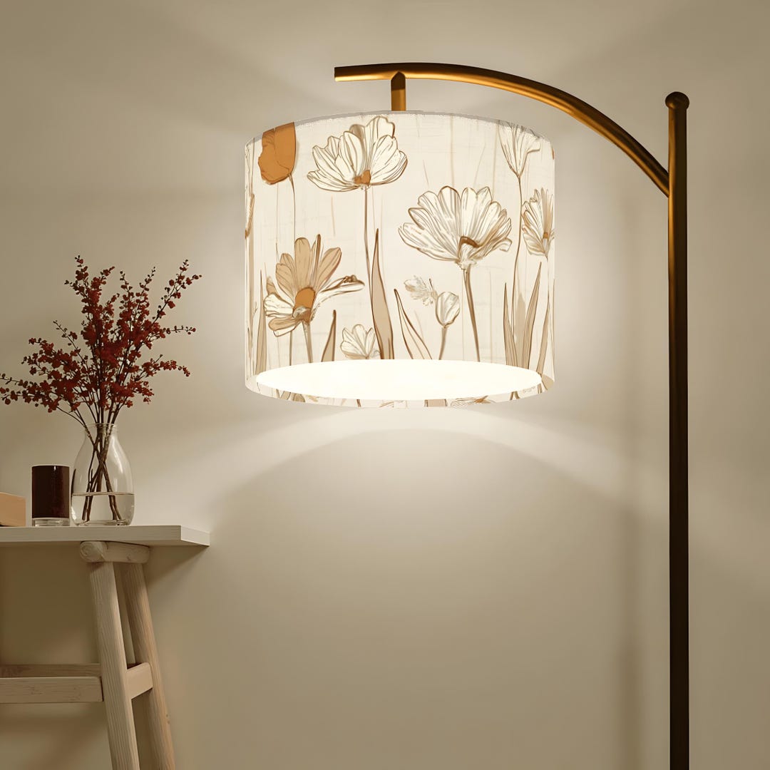 Arc Floor Lamp With Wildflower Print Shade, Rustic Botanical Lighting ...
