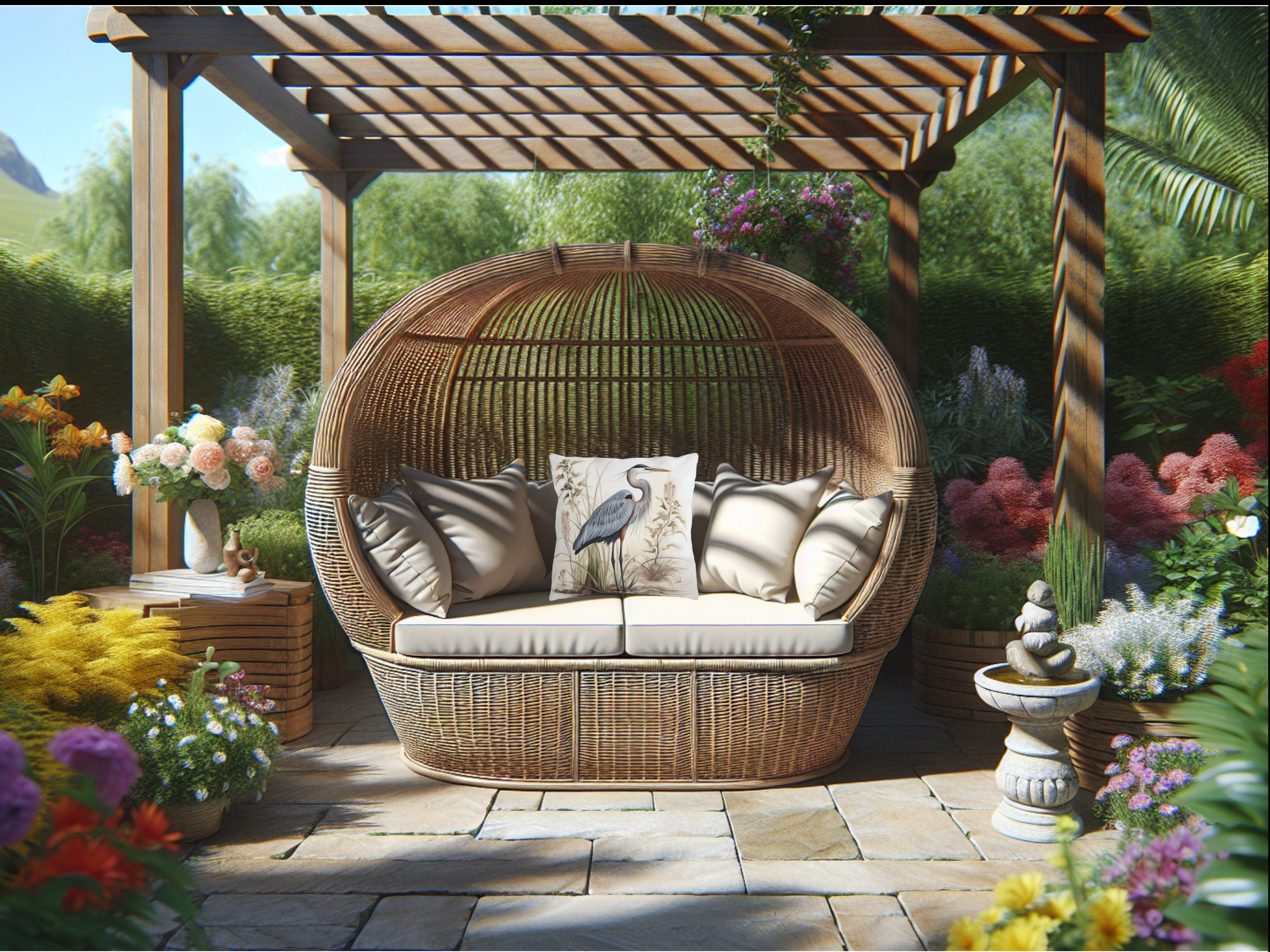 Nature-inspired Great Blue Heron Outdoor Pillow: Stylish Decor for Your ... - Nature Inspired Outdoor Decor