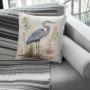 Nature Inspired Great Blue Heron Throw Pillow: Stylish Decor for Your Home