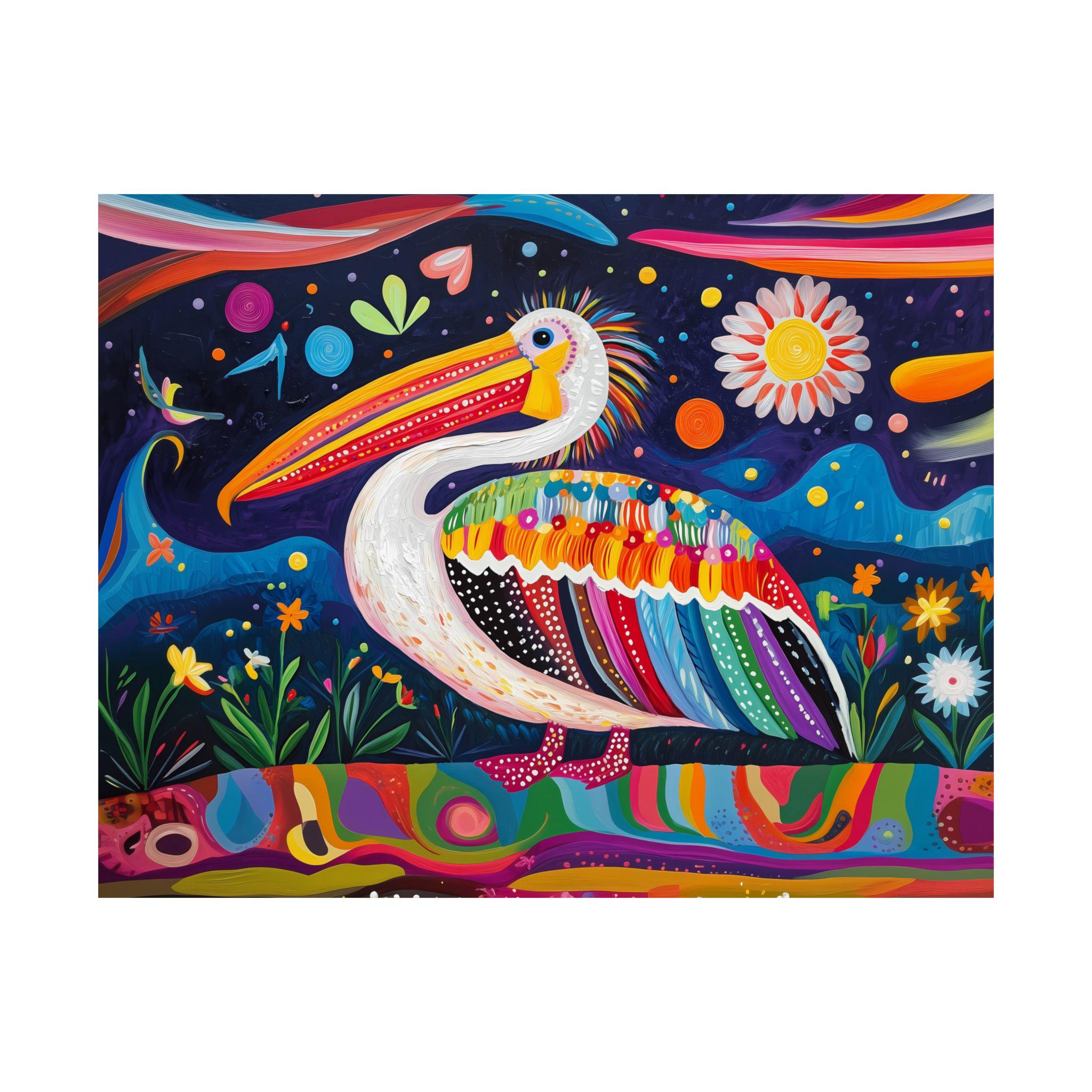 Vibrant Pelican Naive Art Print, Colorful Bird Illustration, Whimsical ...