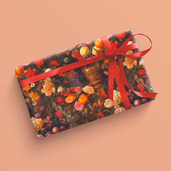 Pre-Raphaelite Art Inspired Wrapping Paper - Peaches & Roses