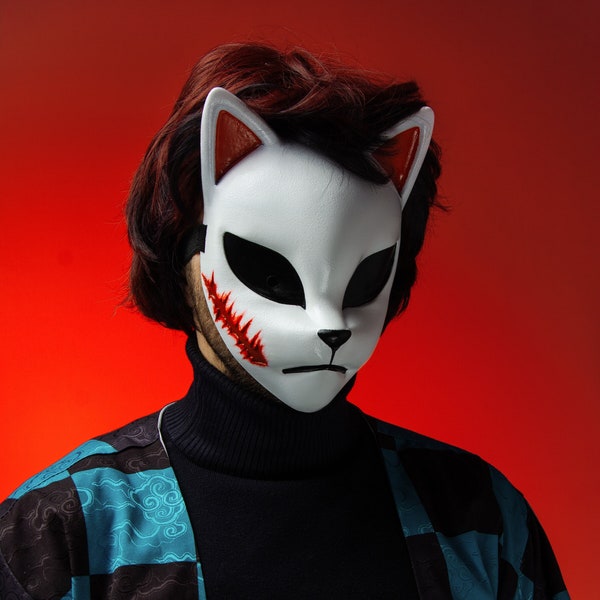 Kitsune Fox Demon Mask, Japanese Kitsune, Sabito cosplay mask