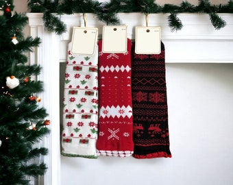 Snowflake and Tree Patterned Socks, Christmas Socks, Warm socks, Thermal Socks,  Winter socks