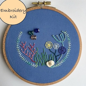 Underwater Embroidery Kit, DIY Embroidery Kit with Beading, Embroidery with Fun Stitches, Beaded Embroidery Kits, Intermediate Embroidery