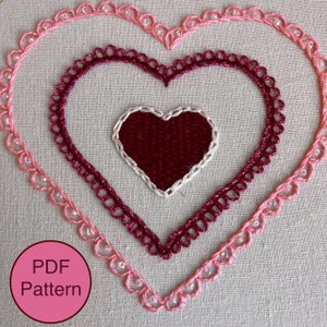 Valentines Hearts Embroidery Pattern - DIY Embroidery Heart, Beginners Embroidery, Embroidery with fun stitches, Tracible Embroidery Pattern