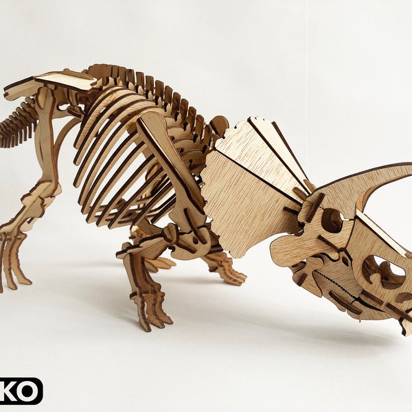 Plantilla de archivo digital Triceratops esqueleto .dxf para corte por láser.