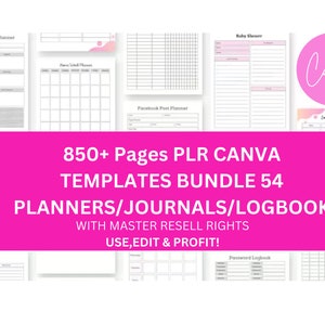 PLR Editable Planner Bundle, PLR Journals Ideal for Passive Income, Private Label Rights, Master Resell Rights, Done for You, Canva Template