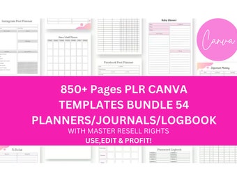 850 Pages PLR Planner Journal Templates, Canva Editable (Digital Download)