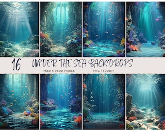 16 Under The Sea Photography Backdrops, Mermaid Party, Studio Overlay (Digital Download)