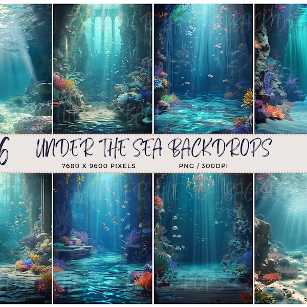 16 x Under The Sea Photography Backdrop, Underwater Decorations, Mermaid Party Backdrop, Ocean Background, Studio Backdrop Overlays