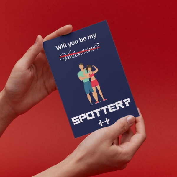 Printable & Customisable Gym Valentines Card, Digital Download Quirky Gym Card/E-Card for him/her, Will you be my spotter?