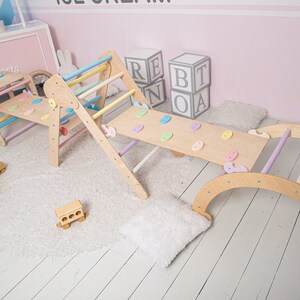 Pastel wood Toddler climbing gym, Triangle climber set 6in1, Climbing triangle, Montessori climber playground, Toddler gifts 1 - 7 years