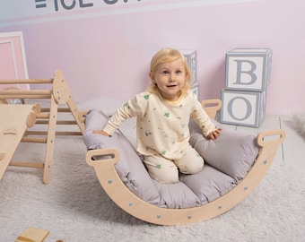 Kletterdreieck mit rutsche, Kletterbogen, Klettergerüst indoor,  Montessori climbing set 3in1, Climbing triangle set 5in1, arch pillow wood