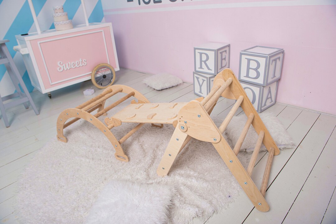 Montessori Wooden Climbing Arch With Cushion - 2-in-1 Rocker & Climbing Gym For Toddlers