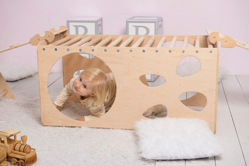 Wood Montessori Baby Climber Arch with Pillow, Climbing Arch Toddler Rocker Arch Pillow Set, Kletterset, Kletterdreieck, Kletterbogen image 6