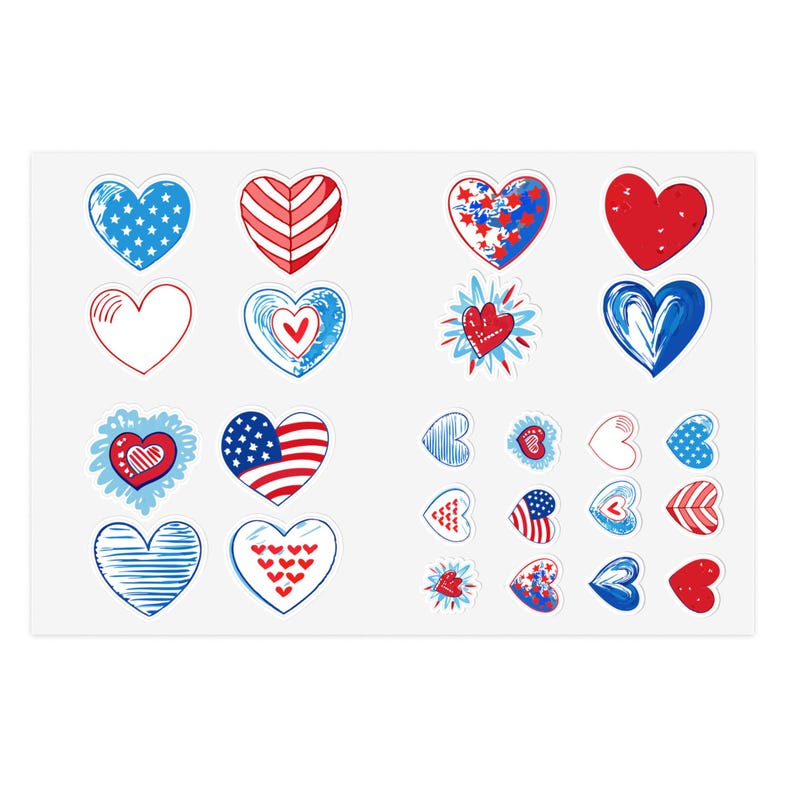 Patriotic Heart Sticker Sheets 6-inch x 4-inch Sticker Sheet image 1