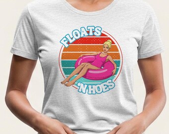 Floats 'N Hoes Funny Pool Party T-Shirt - Retro 80s Summer Graphic Tee