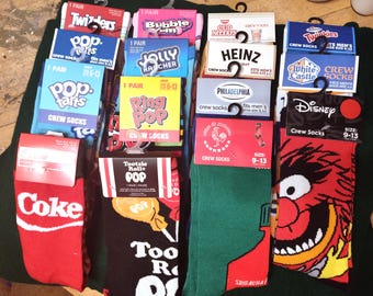 Novelty socks, candy socks, soda socks, food socks, chips socks, cereal socks brand socks