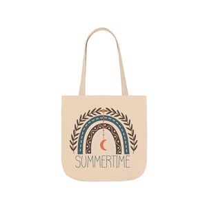SUMMERTIME Boho Rainbow Canvas Tote Bag | Grocery Bag | Reusable Bag | Shoulder Tote