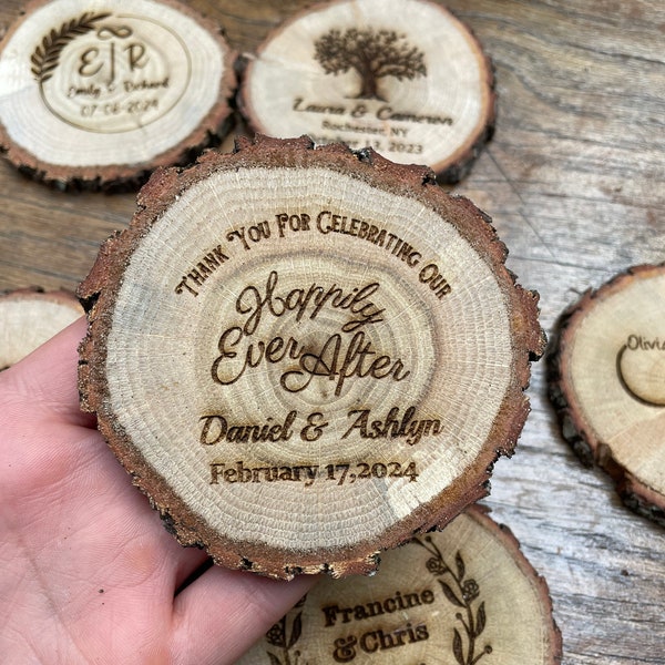 Wood Coasters as Wedding Favors for Guests in Bulk, Personalized Coaster as Rustic Wedding Party Favors, Coaster Wedding Table Decor