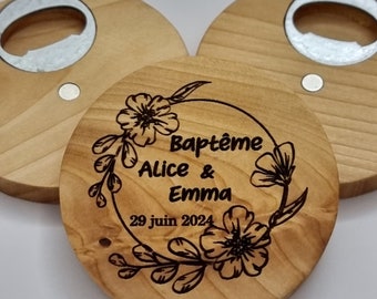 Personalized wood bottle opener, magnet bottle opener, wedding gift, wedding favor, coasters bottle openers