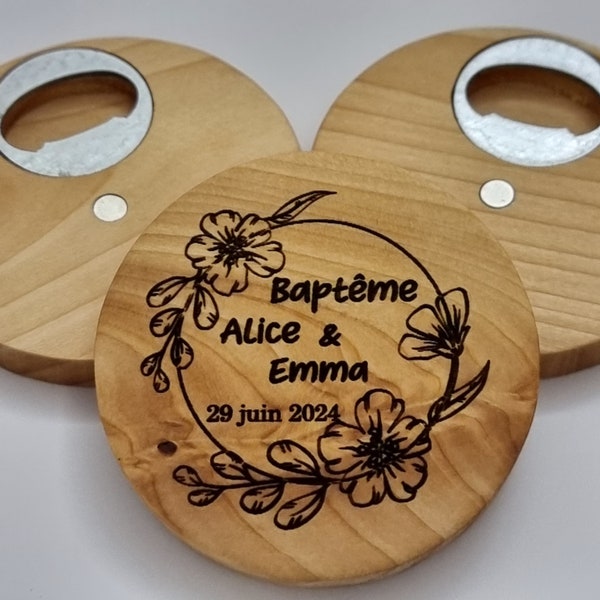 Personalized wood bottle opener, magnet bottle opener, wedding gift, wedding favor, coasters bottle openers