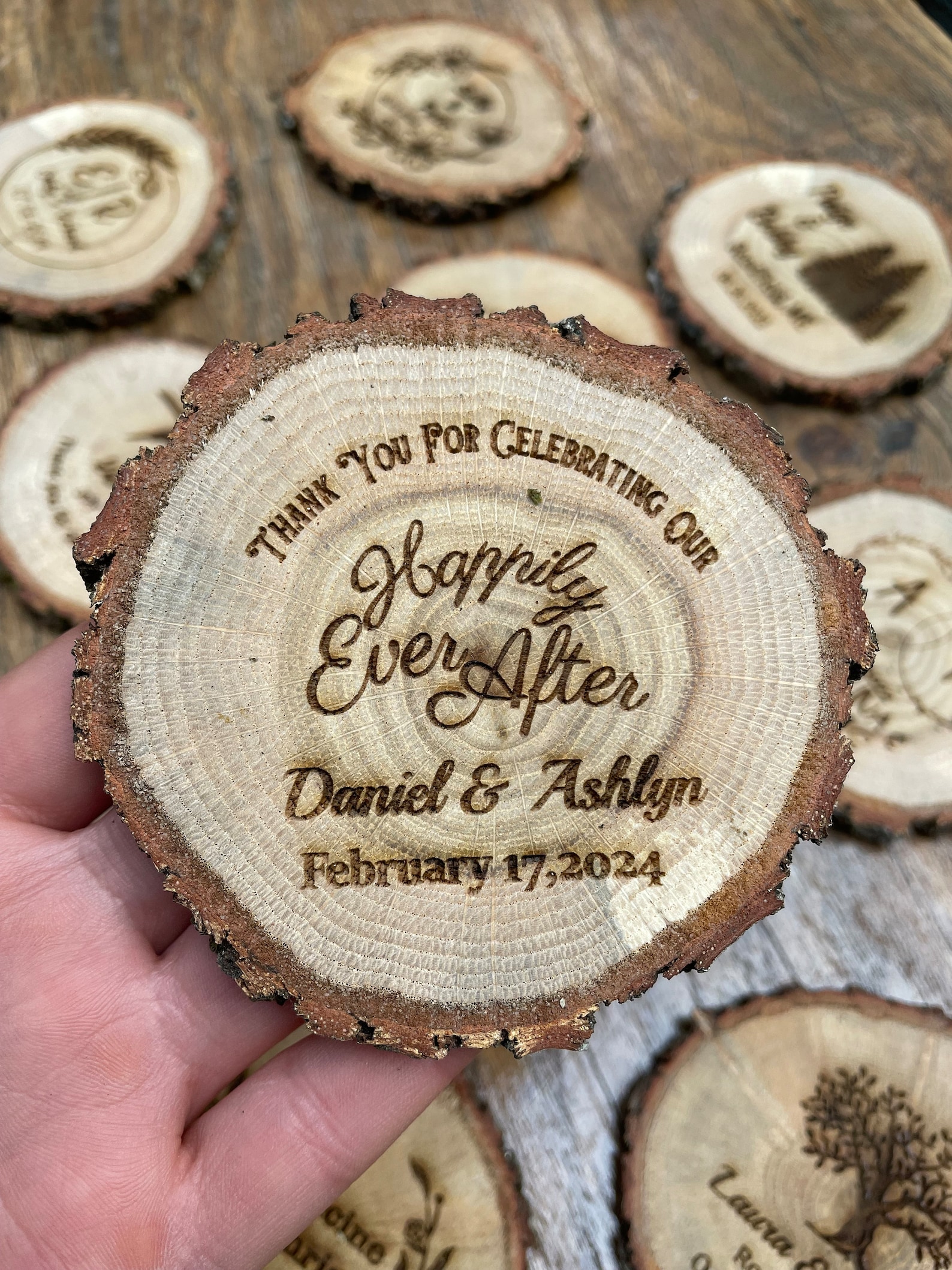 Wedding Coaster Favors for Guests in Bulk, Personalized Wooden Coasters