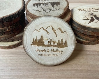 Wood Coasters as Wedding Favors for Guests in Bulk, Personalized Coaster as Rustic Wedding Party Favors, Coaster Wedding Table Decor