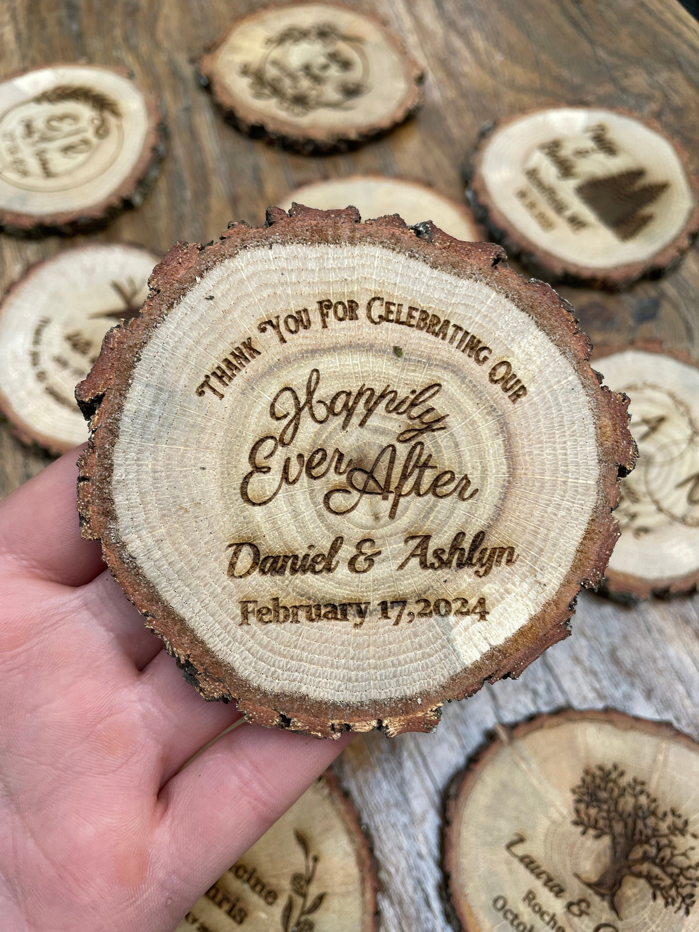 Wedding Coaster Favors for Guests in Bulk, Personalized Wooden Coasters