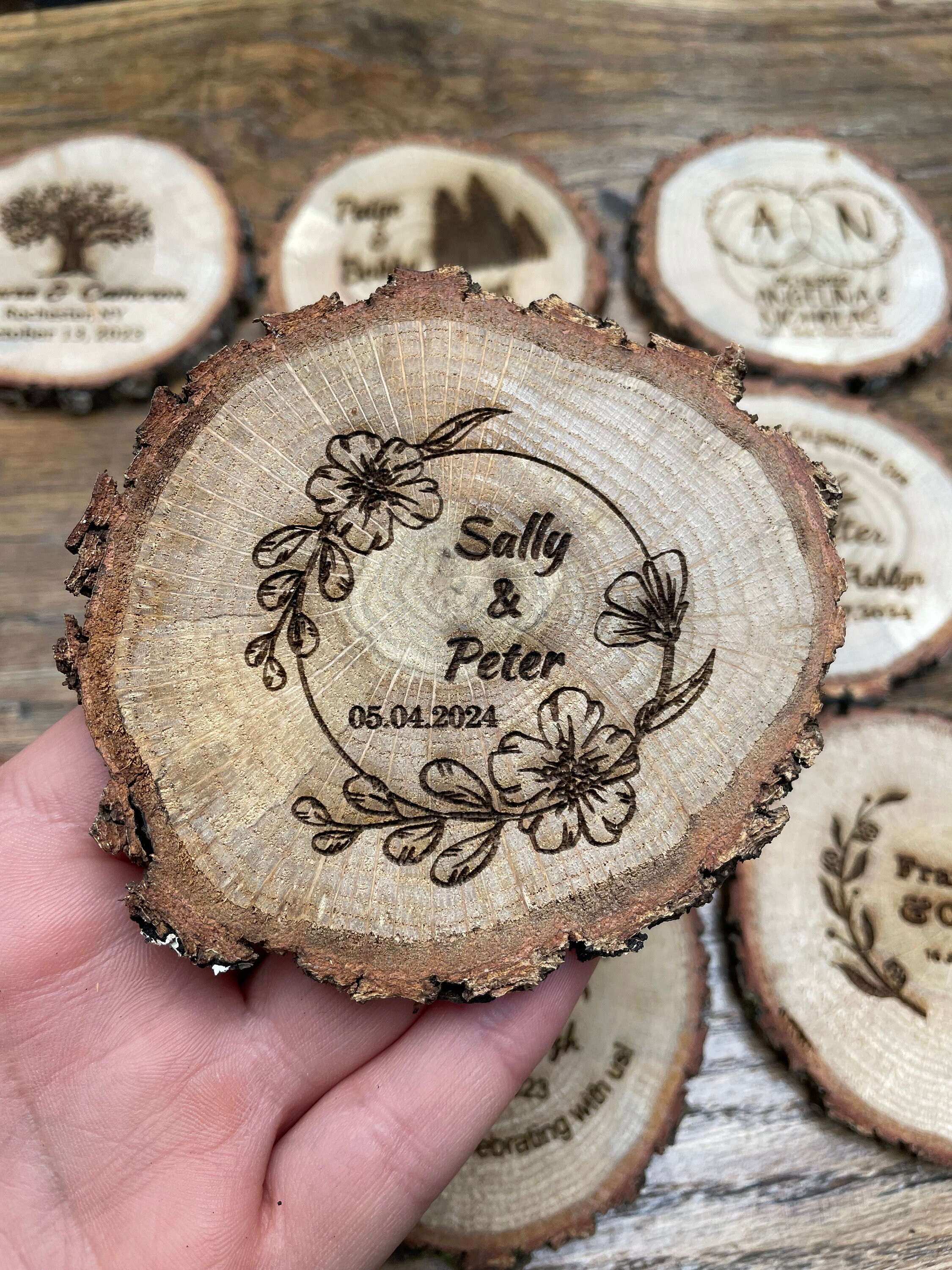 Wedding Coaster Favors for Guests in Bulk, Personalized Wooden Coasters