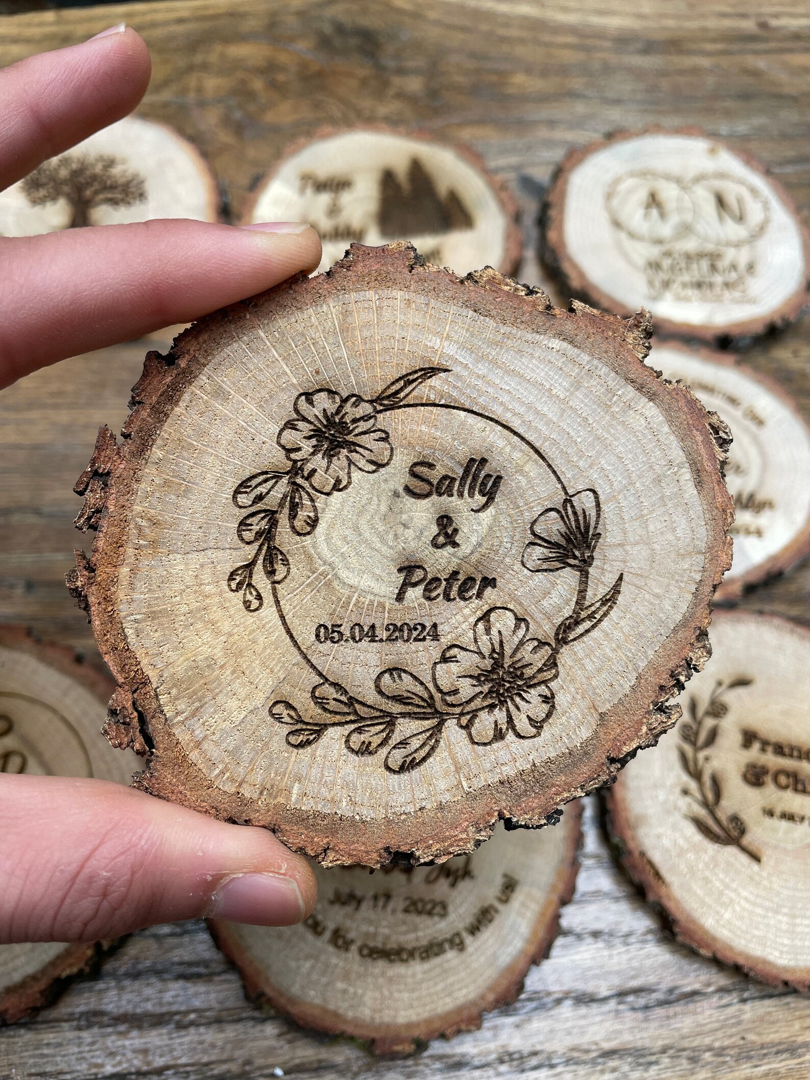 Wedding Coaster Favors for Guests in Bulk, Personalized Wooden Coasters
