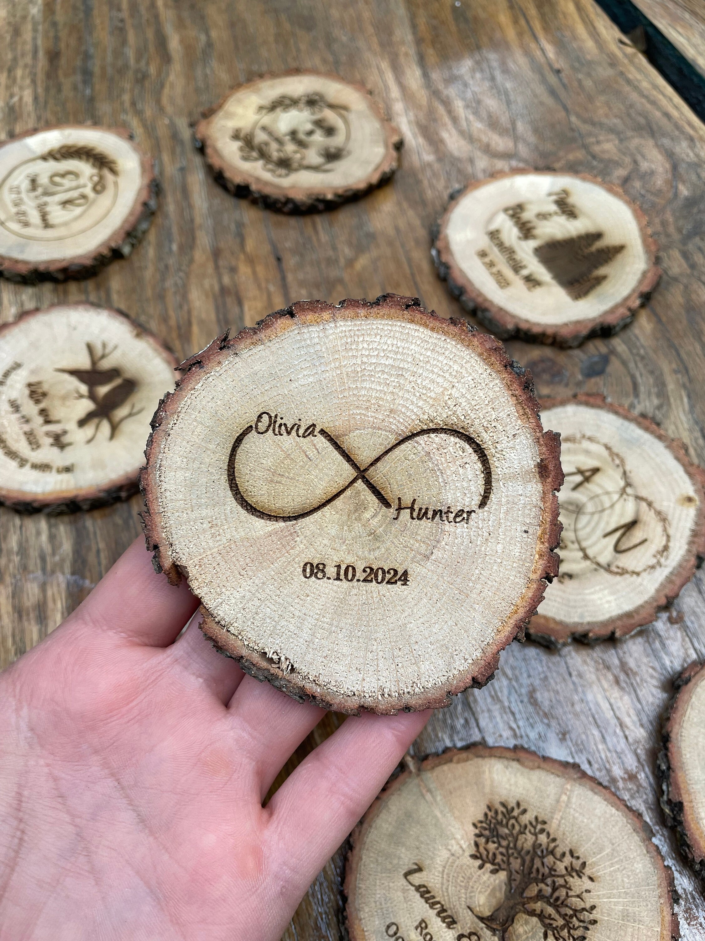 Wedding Coaster Favors for Guests in Bulk, Personalized Wooden Coasters