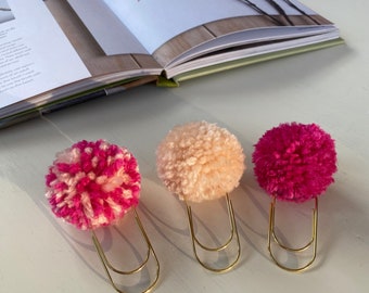 Set of 3 Pompom Bookmark Book Lover Gift Pompom Book Mark Planner Accessories Reading Accessories Office Accessories