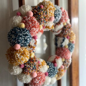 Easter Pompom Wreath Modern Wreath Door Wreath Front Porch Decor Front Door Wreath Unique Decor Home Decor Spring Wreath Easter Decor image 2