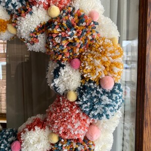 Easter Pompom Wreath Modern Wreath Door Wreath Front Porch Decor Front Door Wreath Unique Decor Home Decor Spring Wreath Easter Decor image 3