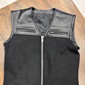 Mens Motorcycle Vest: Black Leather & Denim Biker Vest