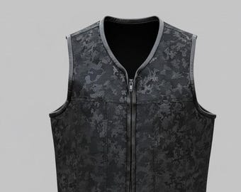 Chaleco de motociclista de camuflaje para hombre: chaleco de motociclista de cuero sintético negro