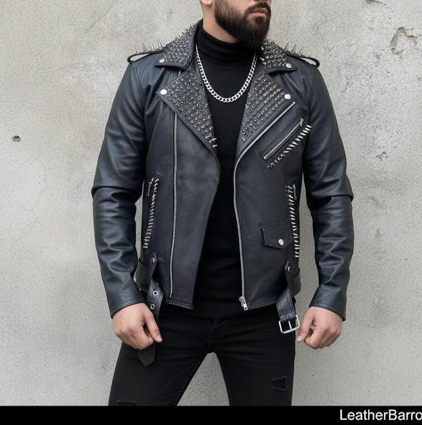 Punk Leather Jacket - Etsy