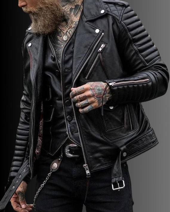 Chaqueta de cuero de primera calidad estilo motocicleta para hombre chaqueta estilo club chaqueta de cuero estilo motero ropa informal regalo para el Etsy Espana