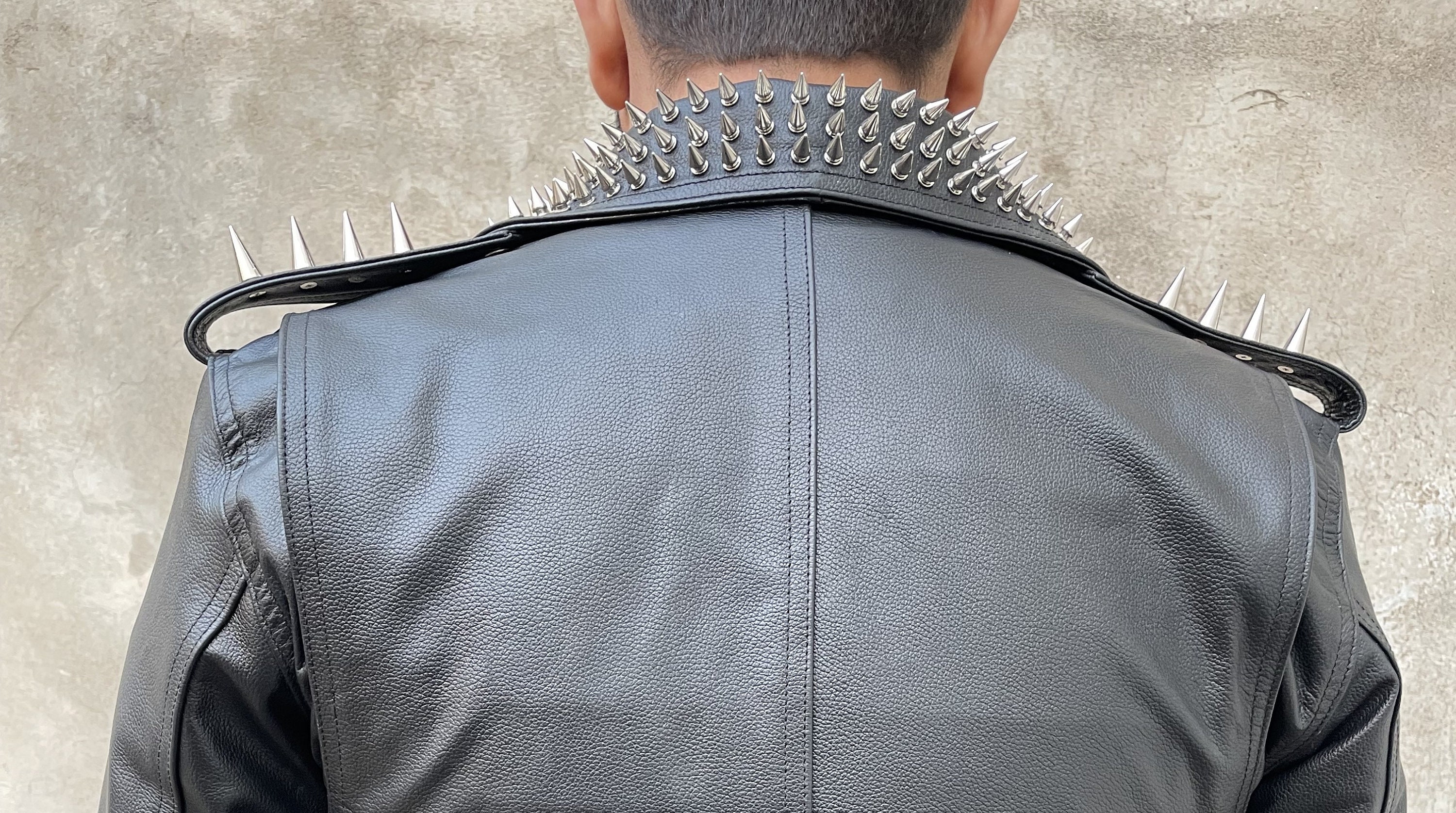 Womens Rock Punk Studded Black Leather Jacket Spikes