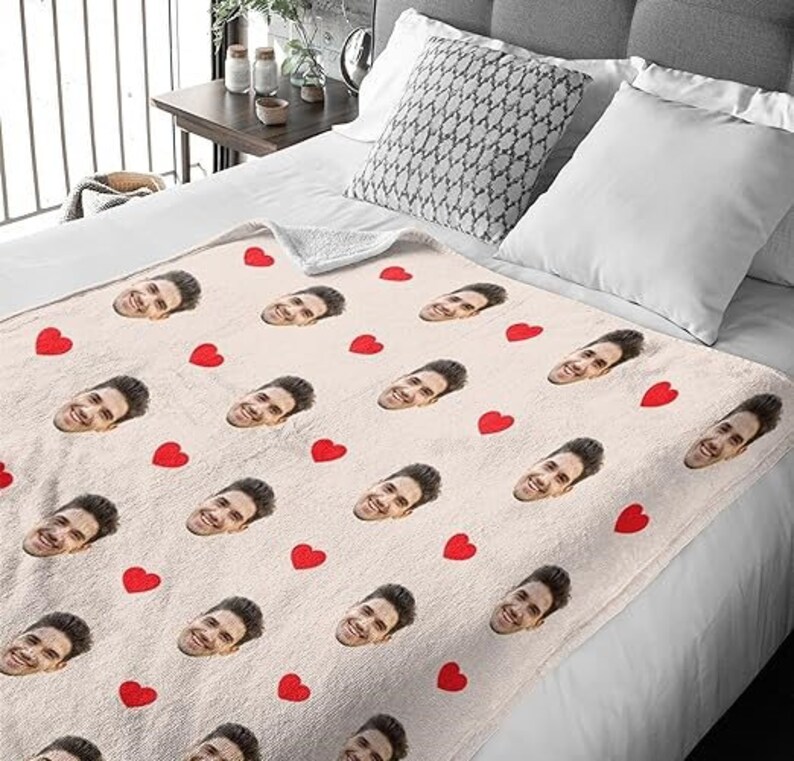 Personalized Face and Emoji Blanket, Custom Face Photo Blanket, Fleece